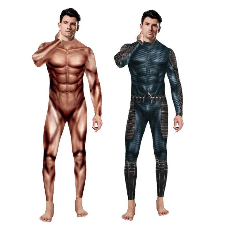 Halloween Muscle Costume Jumpsuit Zentai Adult Man Muscle Cosplay Outfit Carnival Party Bodysuit Fancy Dress New 2023