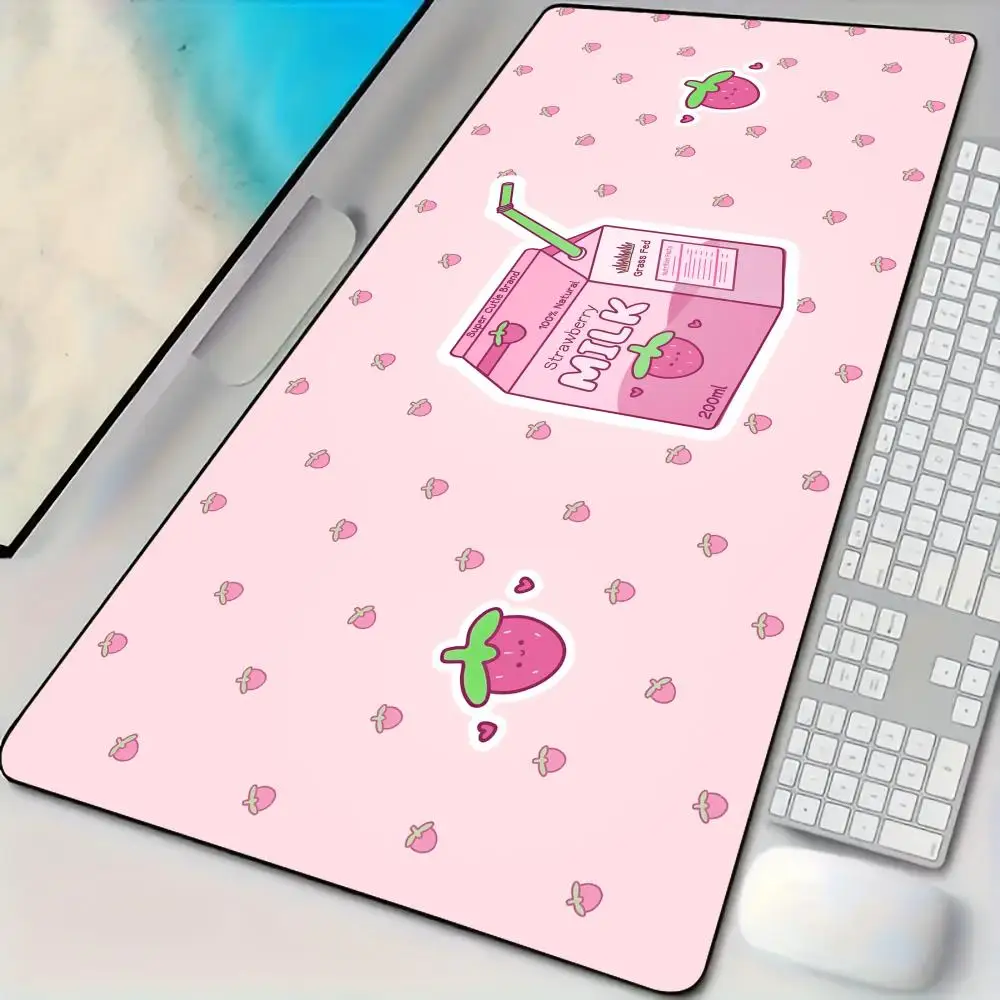 

Strawberry milk theme Mouse Pad kawaii Desk mat with stitched edges Natural rubber base maus pad suitable for office and gaming