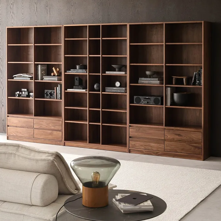 North American black walnut, all solid wood bookcase, small apartment, simple and modern, study bookshelf, bogu shelf