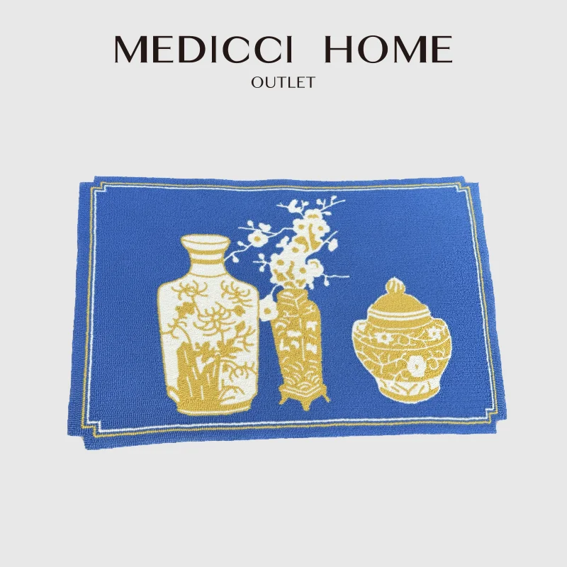 Medicci Home Antique Style Vases Ginger Jar Wool Hand Knotted Chinese Rug Artisans Crafted Luxury Carpet Floor Mat Gold On Navy