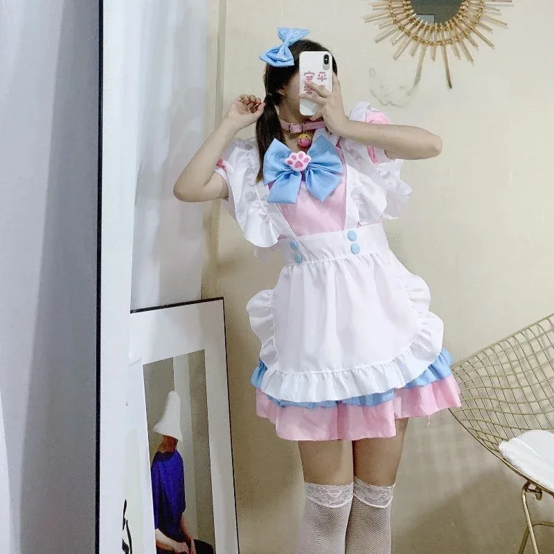 애니메이션 의상 귀여운 무대 카와이 의상 핑크 할로윈 여성 메이드 코스프레 의상 로리타 소녀 드레스