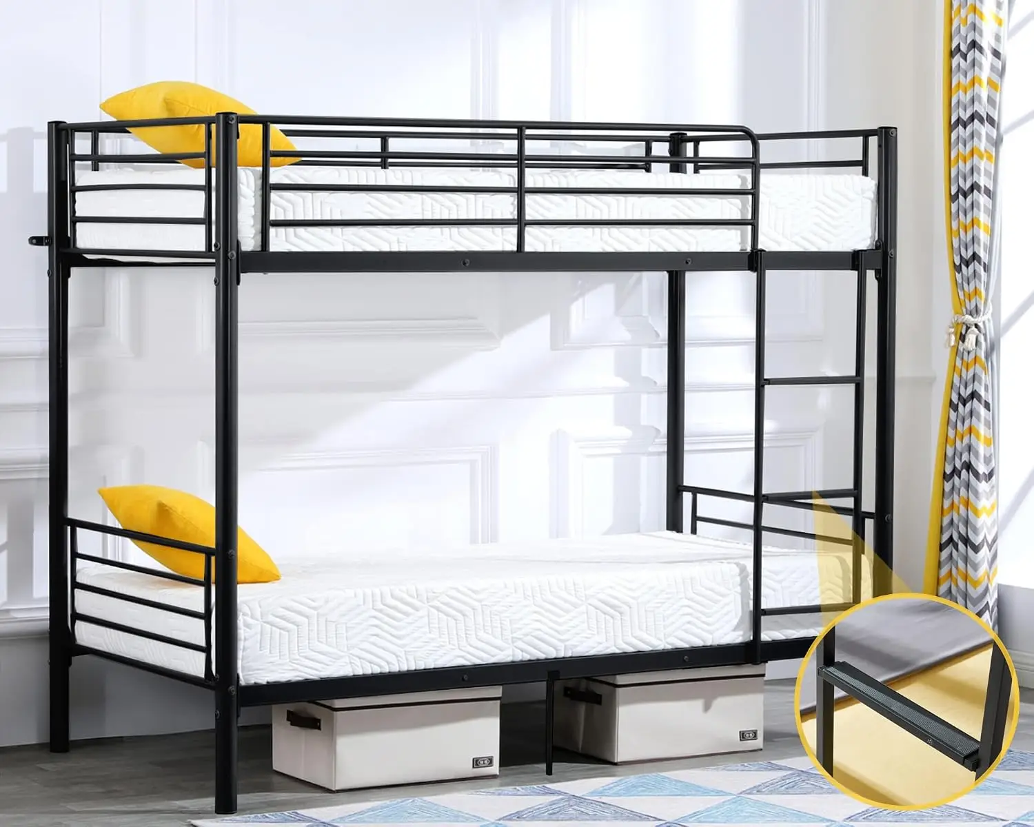 Bunk Bed Twin Over Twin /Teens/Adults Heavy Duty 2 Decker Bed with Flat Ladder and 13 inches High, Customized