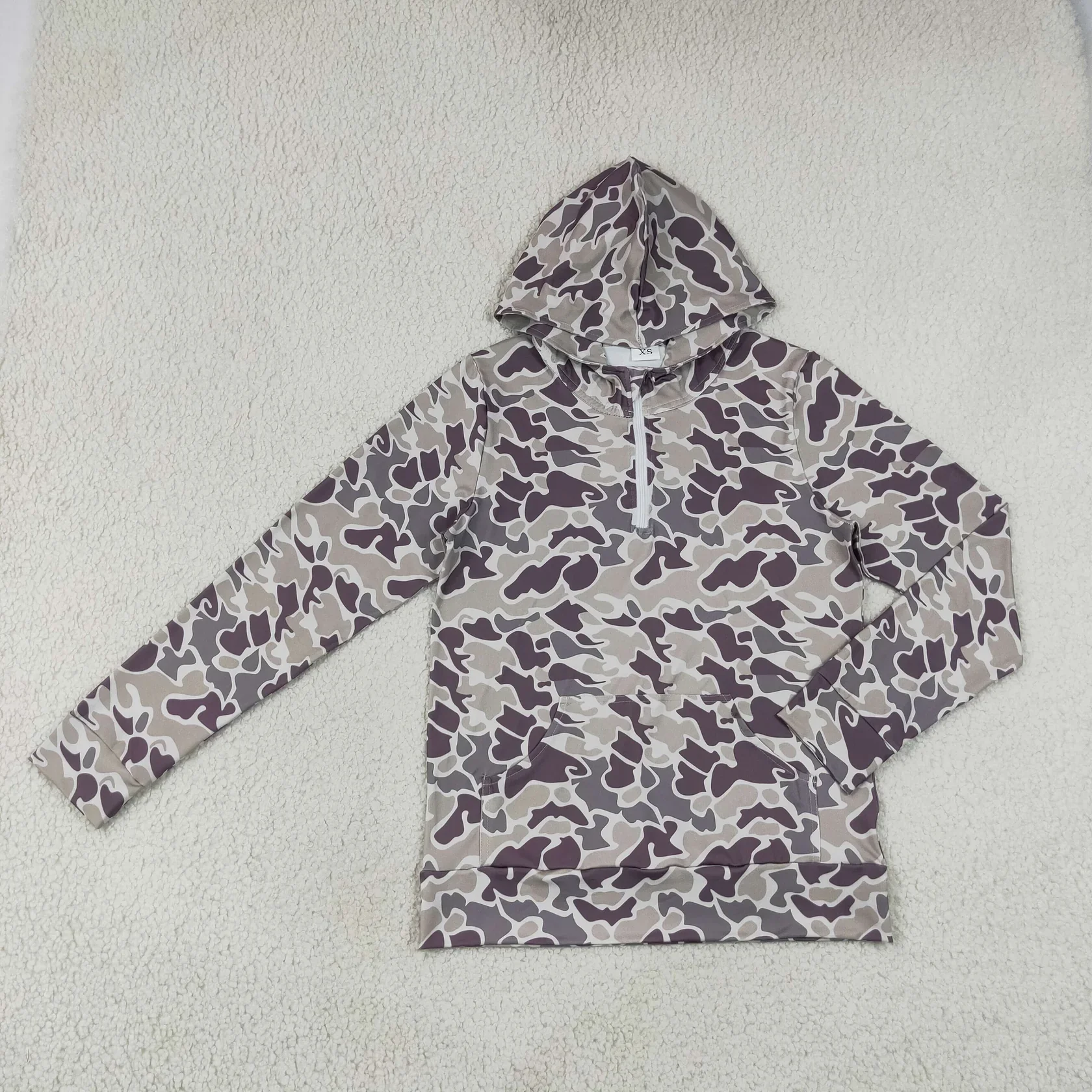 Wholesale Long Sleeves Adult Women Zipper Dark Grey Shirt Camo Print Pocket Pullover Clothing