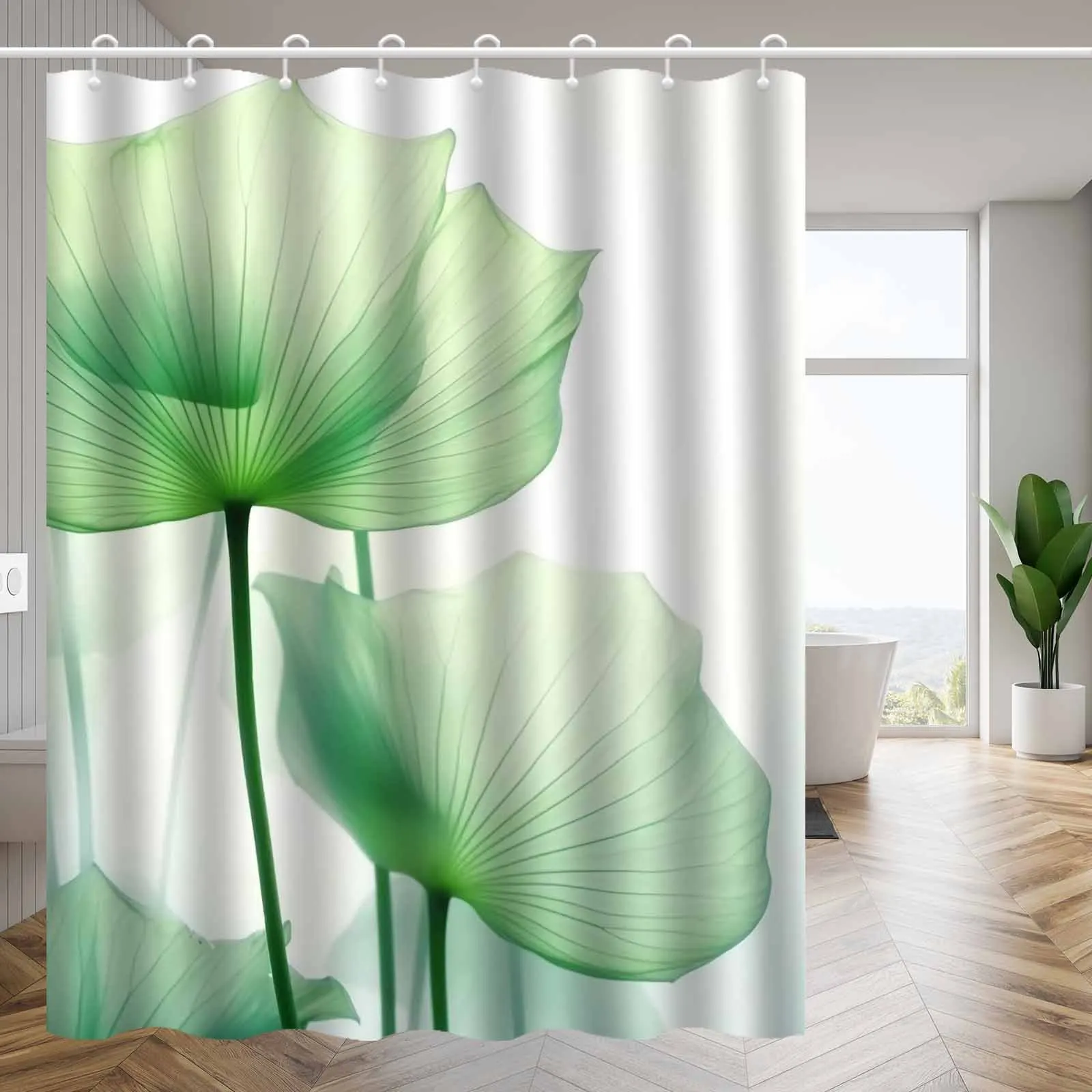 Jit1pc Minimalist Green Lotus Leaf Design Shower Curtain, Luxurious And Anti-Fog Bathroom Curtain, Versatile Curtain, Decorative