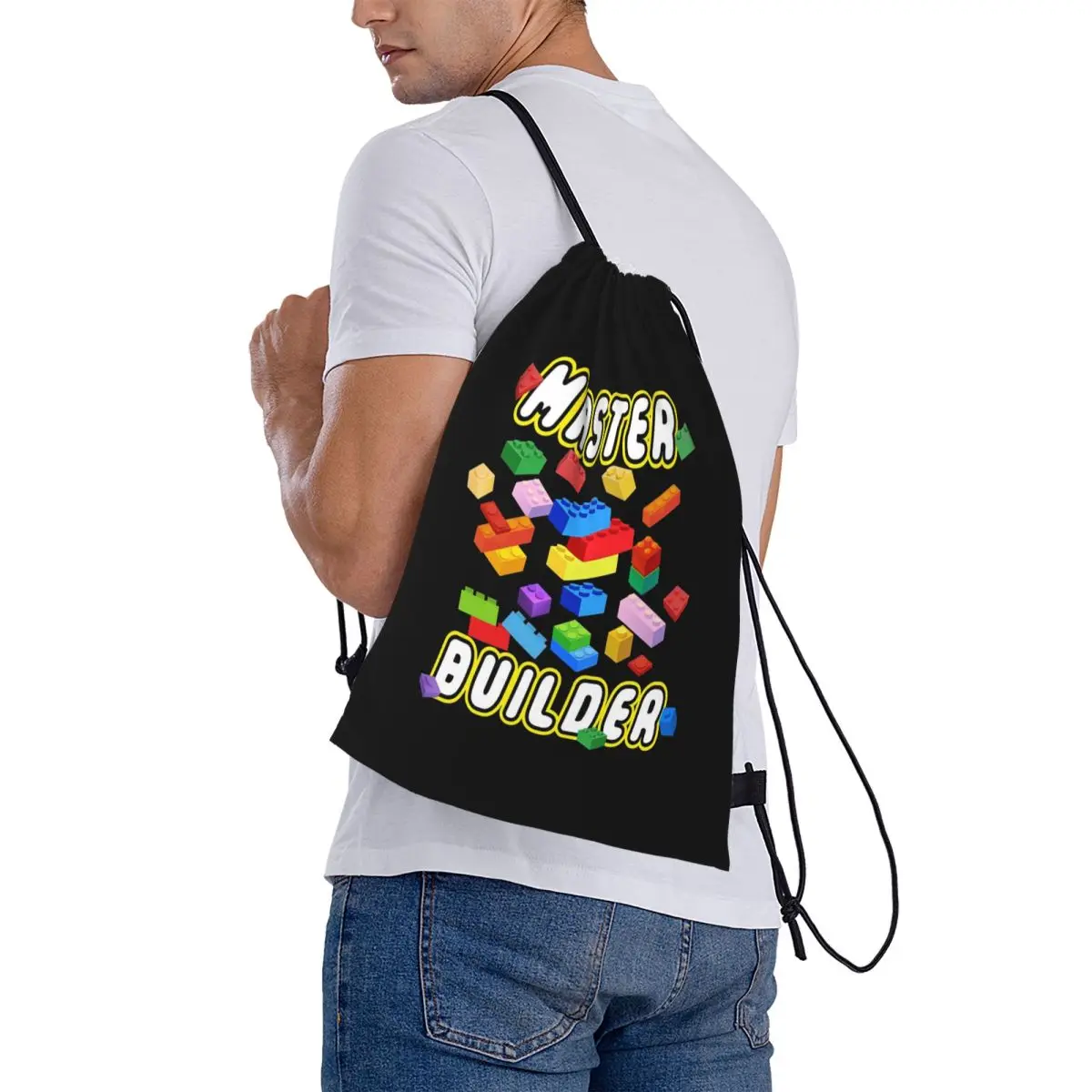Building Bricks Master Builder Colorful Backpacks Portable Drawstring Bags Storage Bag Book Bags for Man Woman School
