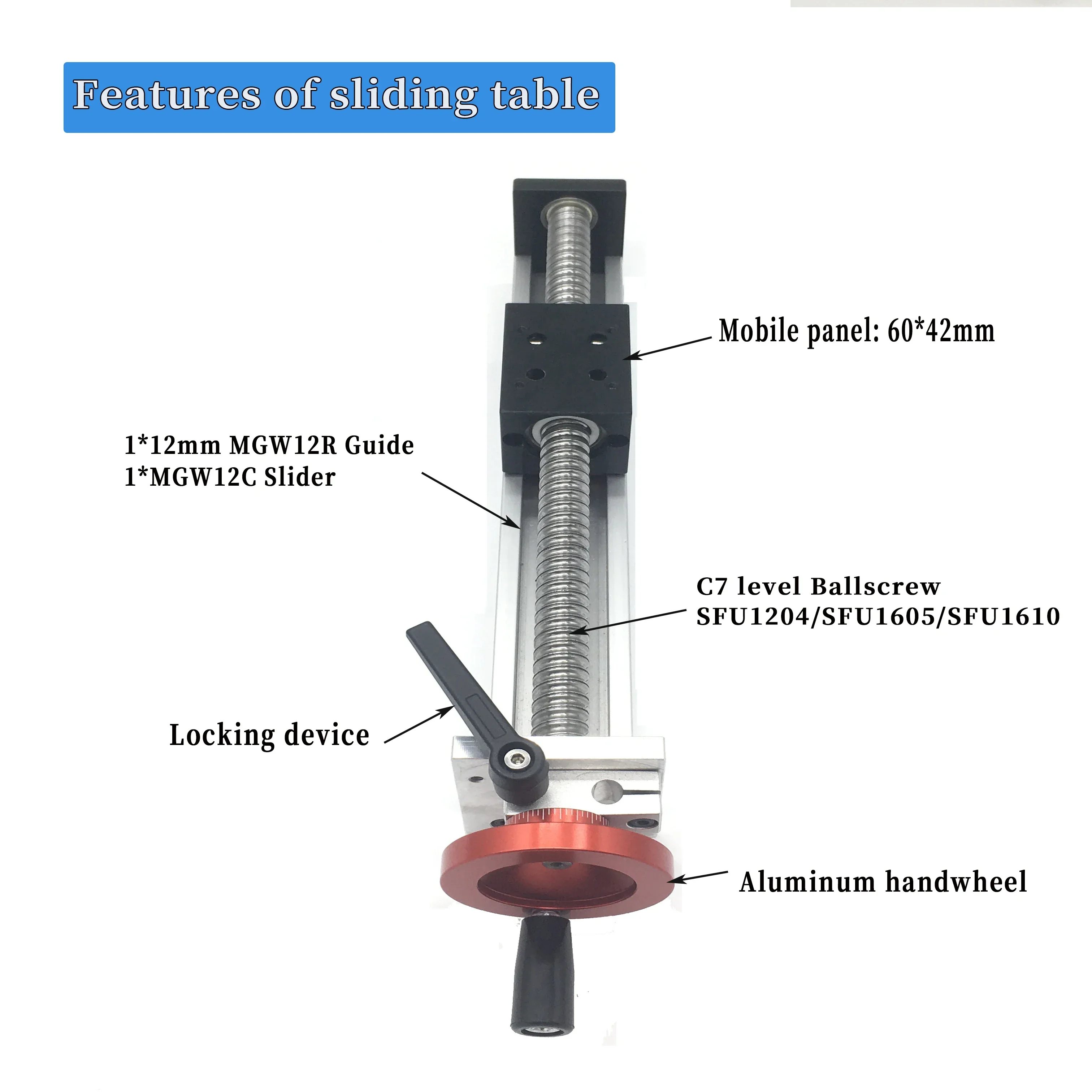 Manual Linear Rail Guide Effective Stroke 50~1000MM C7 Ballscrew SFU1204/1605/1610 MGW12C Handwheel Sliding Table XYZ Axis CNC