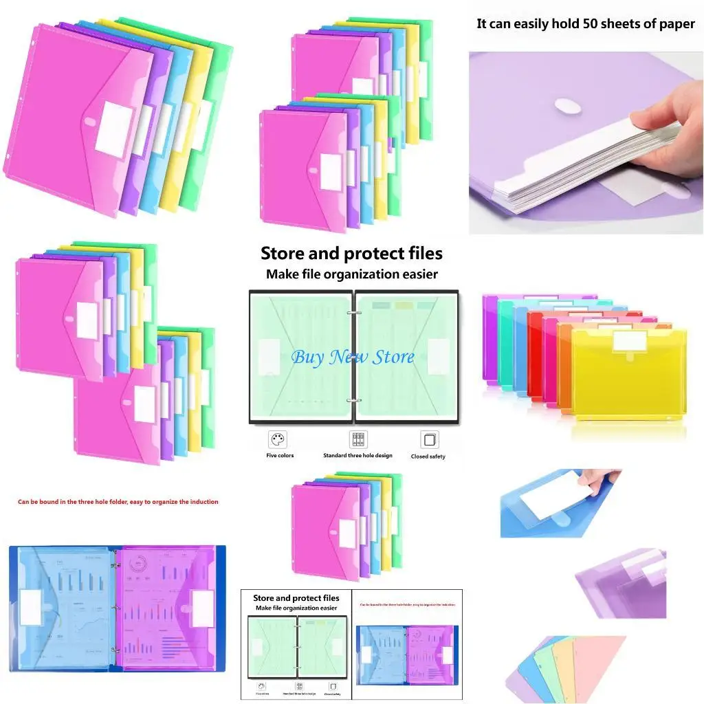 

20CE 5/10Pcs Punched Pockets Clear Plastic File Bag Waterproof File Sleeve Document Organiser with 3 Holes for Office School