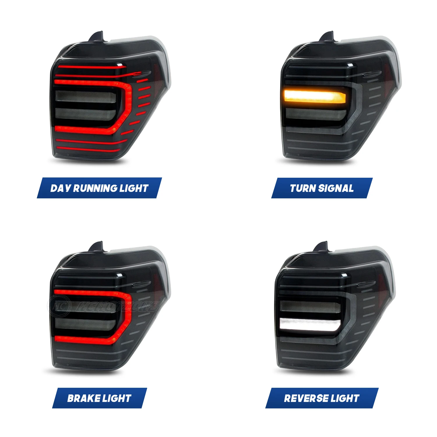 HCMOTIONZ أضواء خلفية لتويوتا 4 عداء 2010-2024 DRL بدء تشغيل الرسوم المتحركة LED مجموعة المصابيح الخلفية SR5 TRD على الطرق الوعرة Lmited