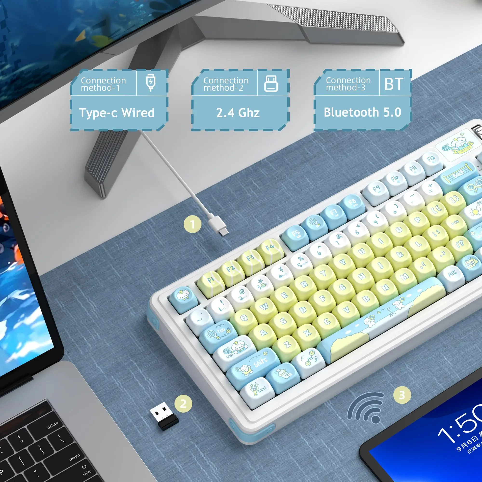 MageGee AIR75 Wireless Creamy Mechanical Keyboard, Gasket Structure, 2.4G/USB-C/BT5.0 Hot Swappable Custom Keyboard, RGB Backlit