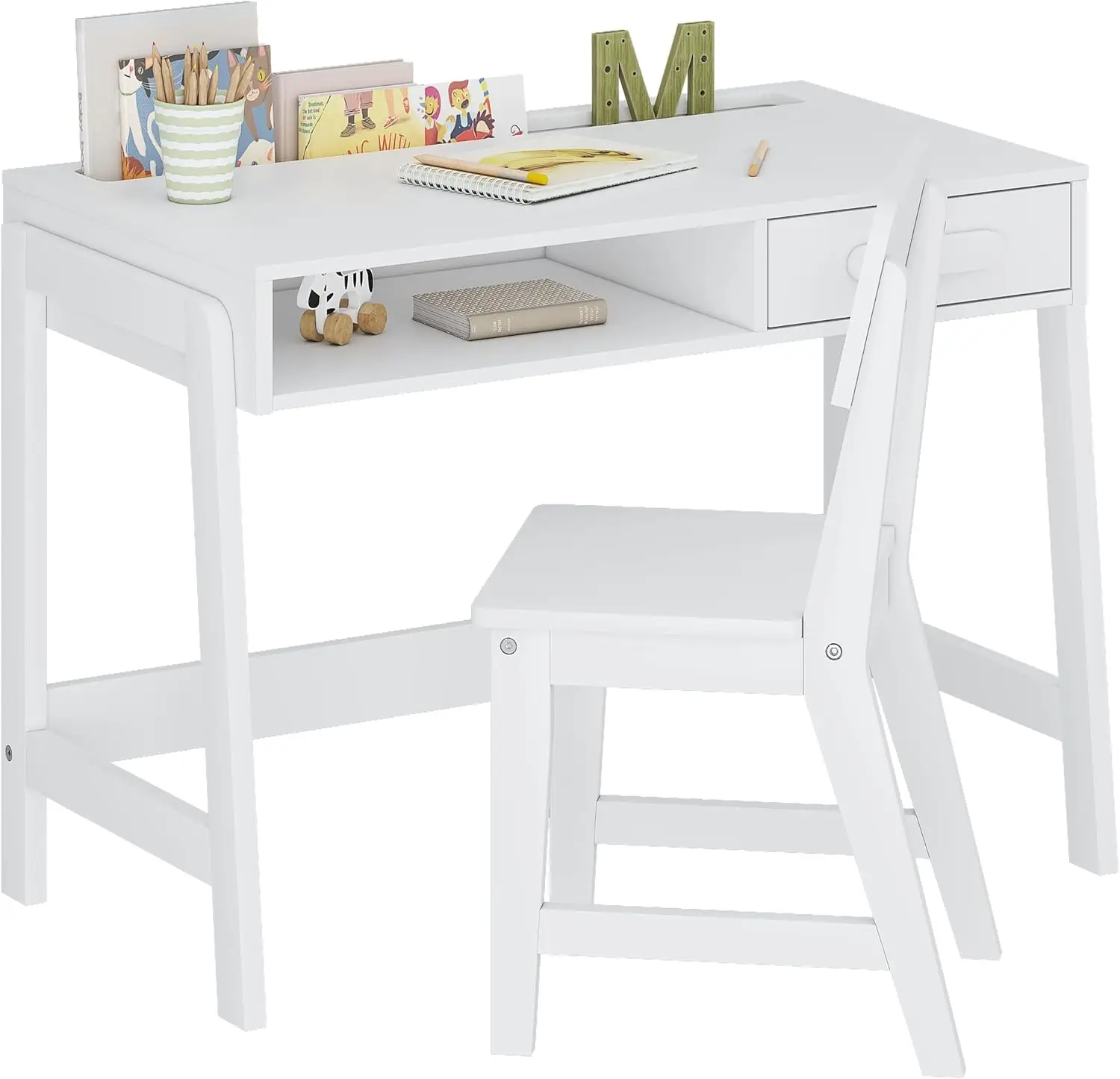 UTEX Kids Desk and Chair Set, Wooden Study Table with Drawers, Writing Desk for Bedroom & Study Room