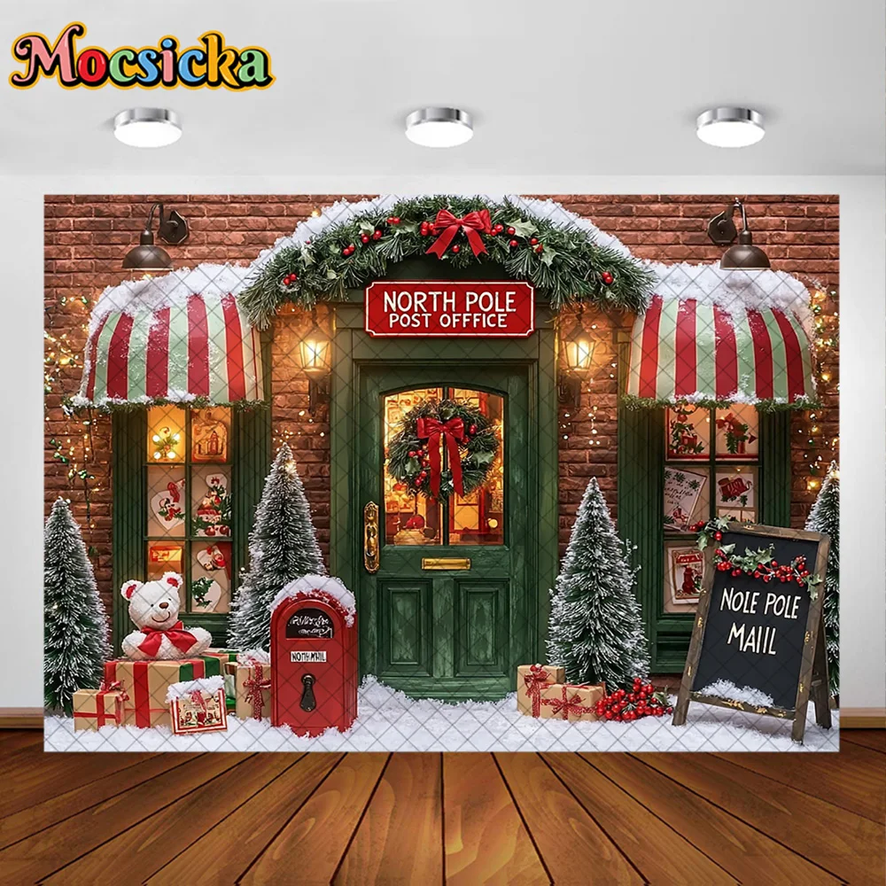 Mocsicka Photography Background North Pole Post Office Christmas Decoration Family Xmas Holiday Party Portrait Studio Props