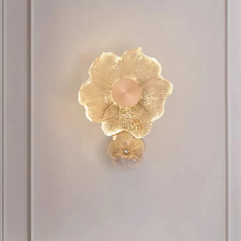 

French Glass Flower Living Room Wall Lamp Background Wall Decorative Light Bedroom Bedside Hotel Aisle Creative Romantic Sconces