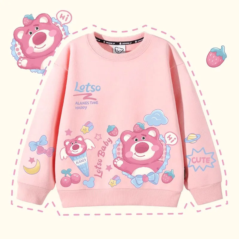 

2025 New Fashionable Girl's Coat Sweet Cute Children's Top Strawberry Bear Printed Hoodie Spring Autumn Children's Clothing