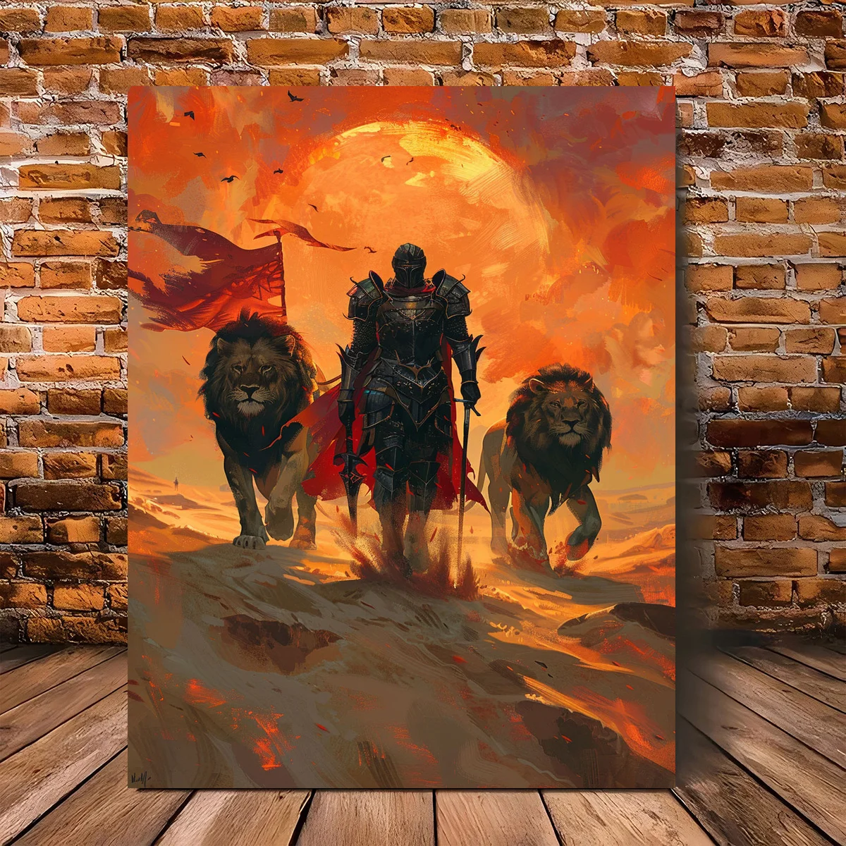 1 шт., деревенский современный рыцарь и лев, холст, картина, холст, украшение для офиса, украшение для классной комнаты, плакат
