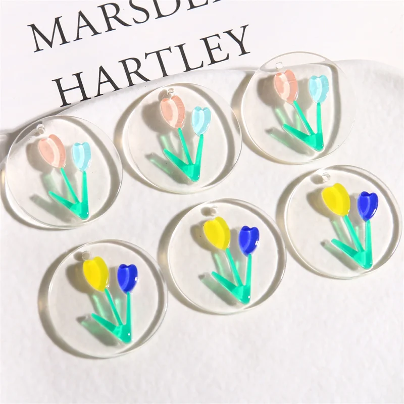 New arrived 50pcs/lot color tulip flowers core 28mm geometry rounds shape acrylic beads diy jewelry garment hair accessory
