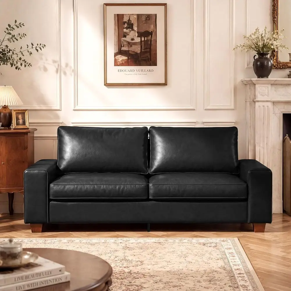 

Compact Leather Loveseat Sofa, Small Couch with Spring Cushions and Solid Wood Frame, Easy-Clean Removable Cover for Living Room