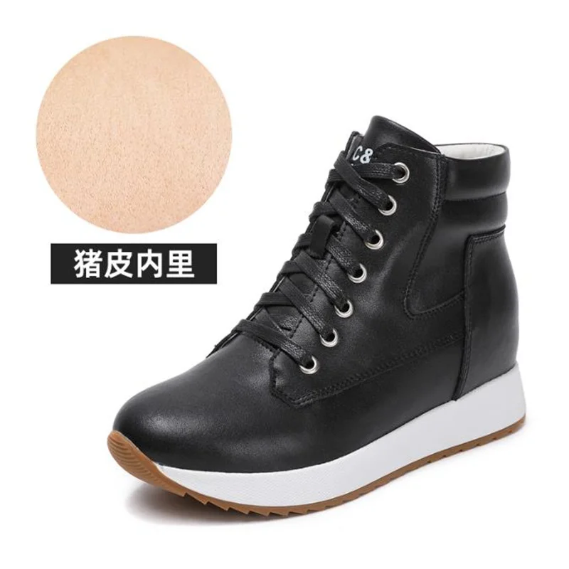 7cm Cow Platform Wedge Chunky Sneakers Mixed Color Spring Women Genuine Leather Autumn Ankle Boots Ladies Booties Shoes 33 41