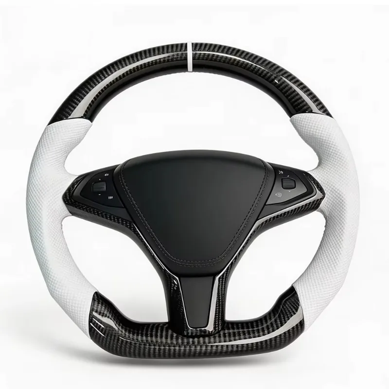 Real Matte Carbon Fiber Sports Steering Wheel for Tesla Model S/Y Customized for Suede Leather Non-slip Grip Zhongtan