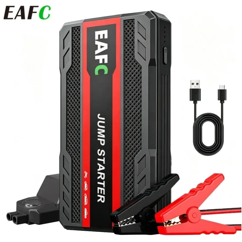 EAFC 600A Prąd szczytowy 12V Przenośny rozrusznik samochodowy z funkcją awaryjnego oświetlenia LED i powerbankiem USB do pojazdów z silnikiem benzynowym o pojemności 3.0L, motocykli, SUV-ów, pickupów. — 2