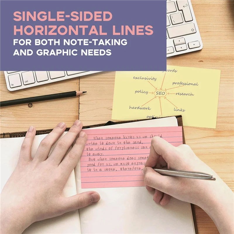 Kartu Indeks Berwarna 600 Lembar 3X5 Inci Kartu Catatan Bergaris Kartu Flash Warna untuk Belajar, Mencatat, Daftar Tugas