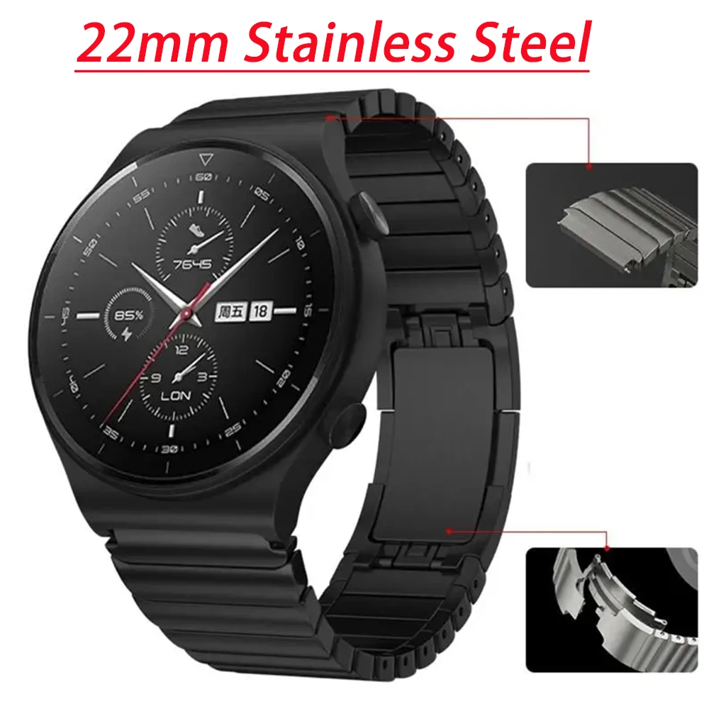 

Роскошный ремешок из нержавеющей стали 22 мм для Huawei Watch GT3 GT2 Pro/GT 2e/GT2, 46 мм, металлический браслет для Huawei Watch 4/4pro/3/3pro
