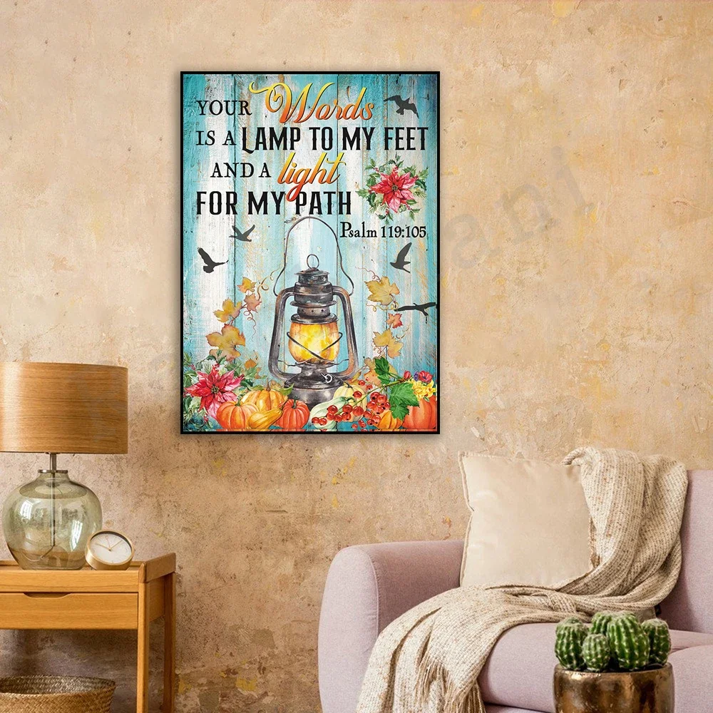 Your word is a lamp to my feet, Psalm 119:105 photography print lamp lantern bible verse wall art deco poster sign