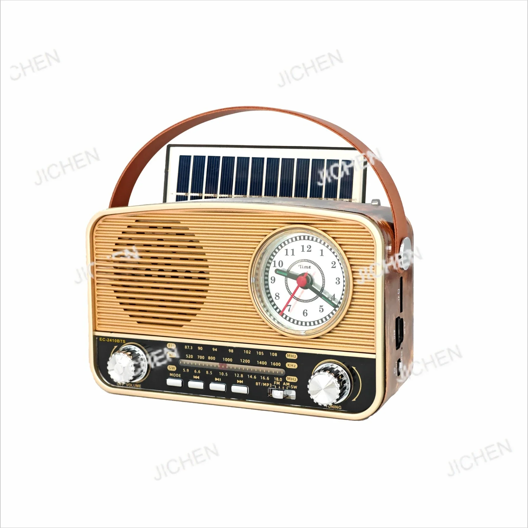HS Tragbare Vintage-Uhr, Vollband-Solar-Multifunktionsradio, Bluetooth-Player, 2410S