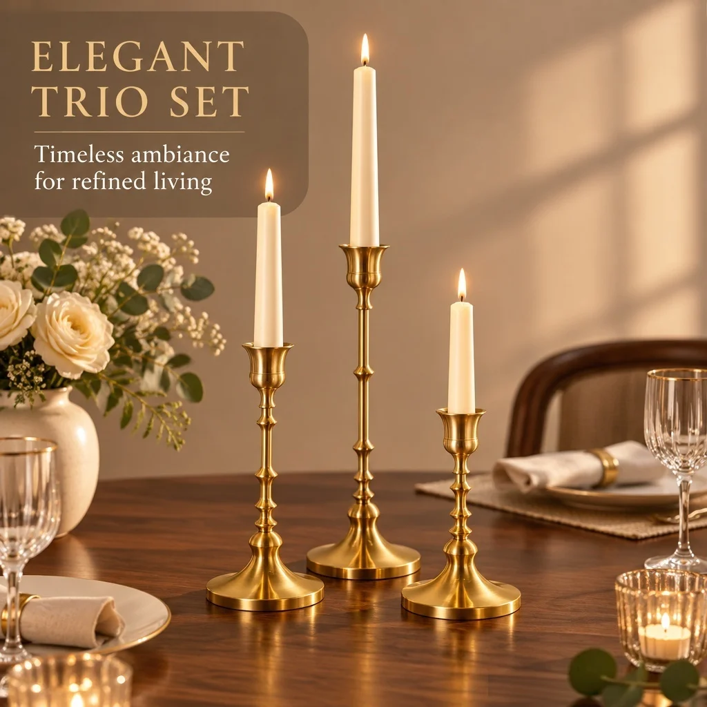Detachable Threaded Taper Candlestick Set, 3 Sizes Metal Candle Holders, Weighted Stable Base, Home Mantel & Dining Table Decor