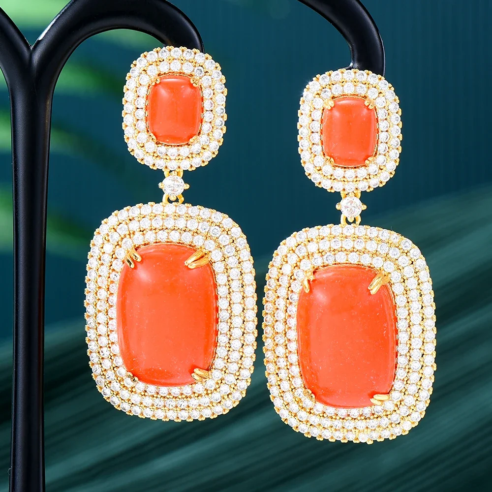 

JImbora Famous Square Drop Earrings for Women Wedding Cubic Zircon Fashion Engagement Party Jewelry pendientes mujer moda