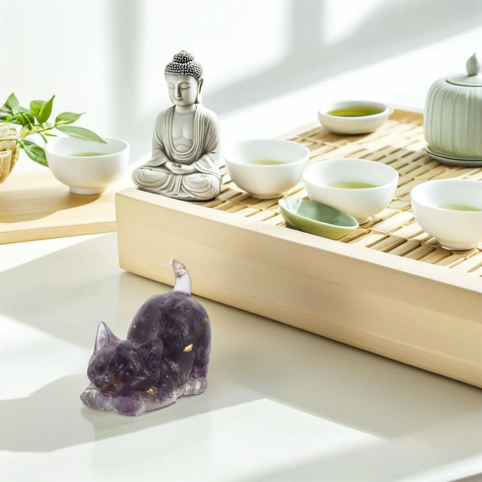 

Mini Crystal Cat Resin Statue for Home Decor Car Interior Desk Display Elegant Sitting Cat Art Piece Gift for Animal Enthusiasts