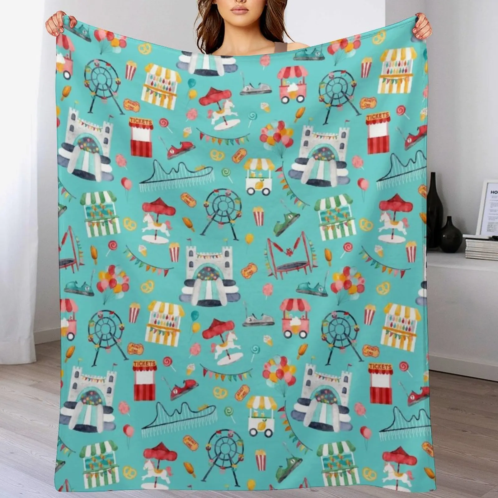 Amusement Park Watercolor Carnival Throw Blanket Softest Camping Soft Beds halloween Blankets