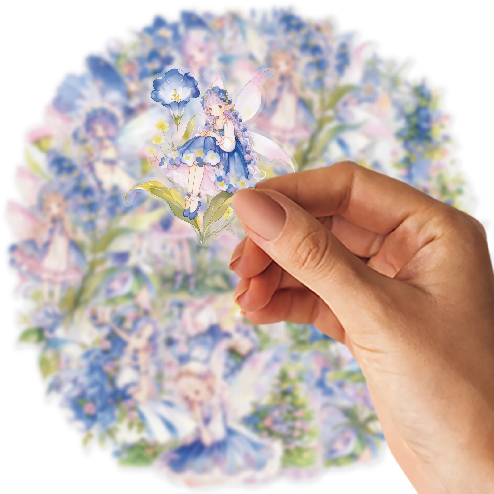 Etori Life Piuma blu Fiore Fata Giardino Elfo Ragazza Modello Confezione di adesivi per animali Regalo fai da te Sacchetto di carta, Forniture per album, Notebook, Adesivi per telefono, Libro di adesivi, Adesivi giocattolo, Artigianato fustellato, Decalcomanie impermeabili