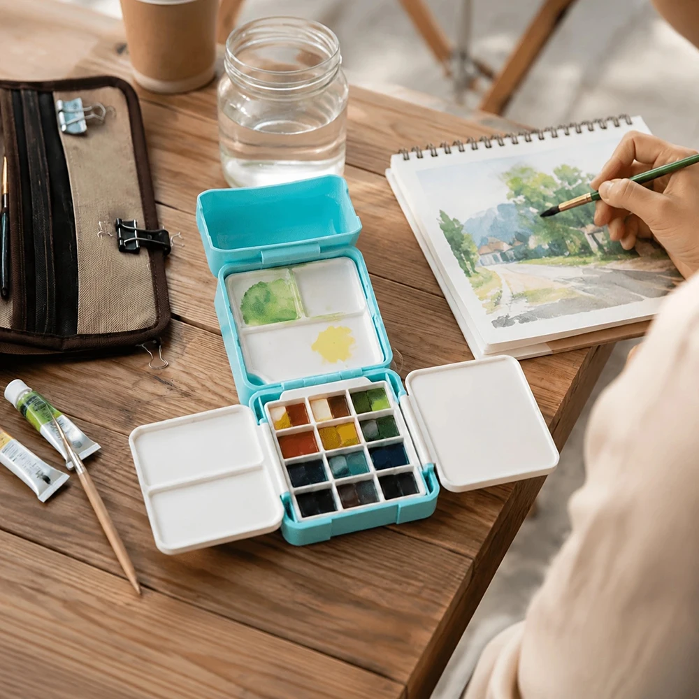 24 Grid Watercolor Box Travel Portable Painting Pigment Box Oil Pigment Watercolor Palette Acrylic Paints Storage Art Supplies
