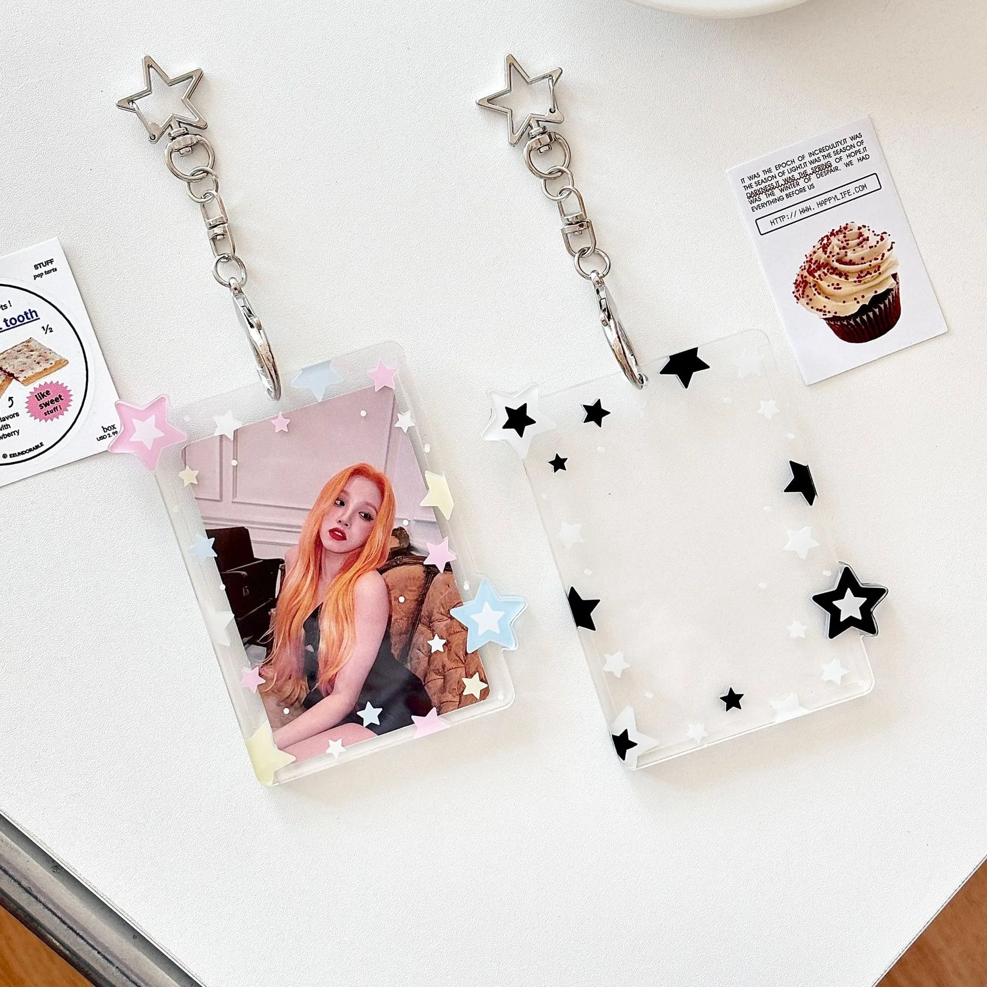 

Kawaii 3 inch Original colored star acrylic Kpop Photocard Holder Photo Card Holder Bag Star Pendant School Stationery
