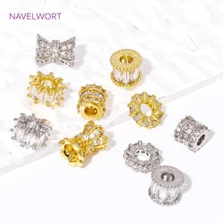 Wholesale 6 Styles 18K Gold Plated Inlaid Zircon Round Spacer Beads,Spacers Beads For Jewelry Making,DIY Bracelets Accessories