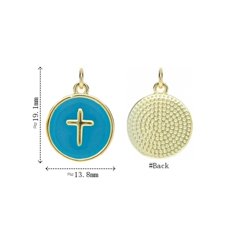 

2Pcs Blue Charms Gold Color Copper Enamel Jesus Christian Pendant Cross Crisscross Circle Round Shape Jewelry