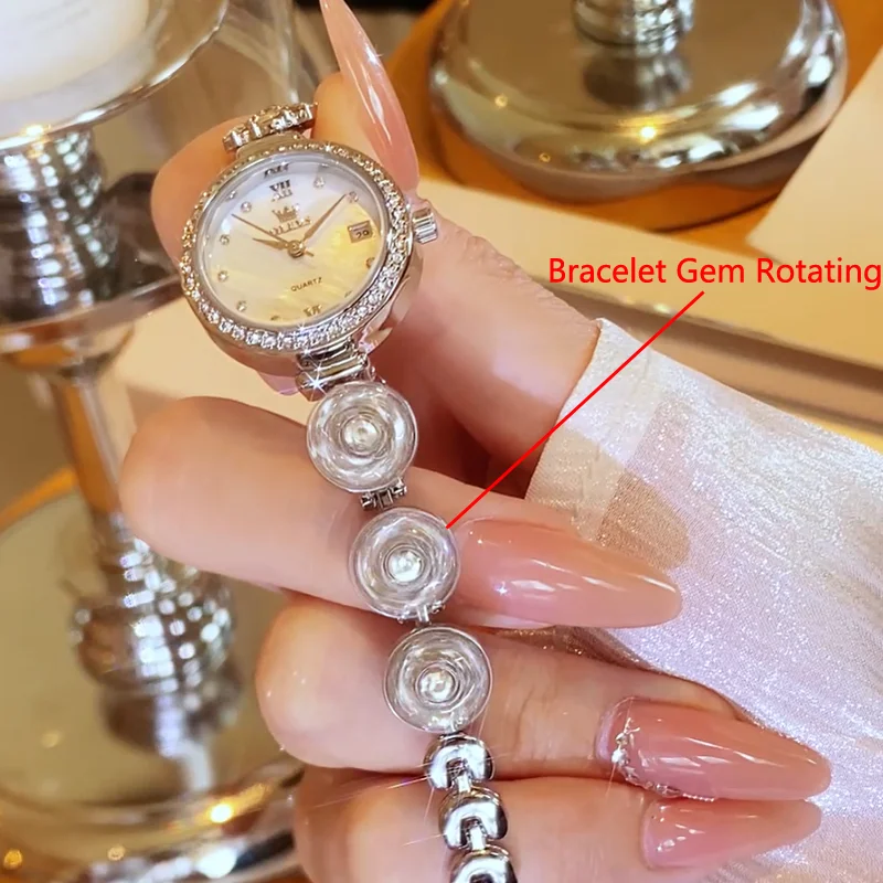 OLEVS Brand Exquisite Bangle Bracelet Rotating Luxury Diamond Watch for Women Rose Gold Retro Ladies Quartz Wristwatch Reloj