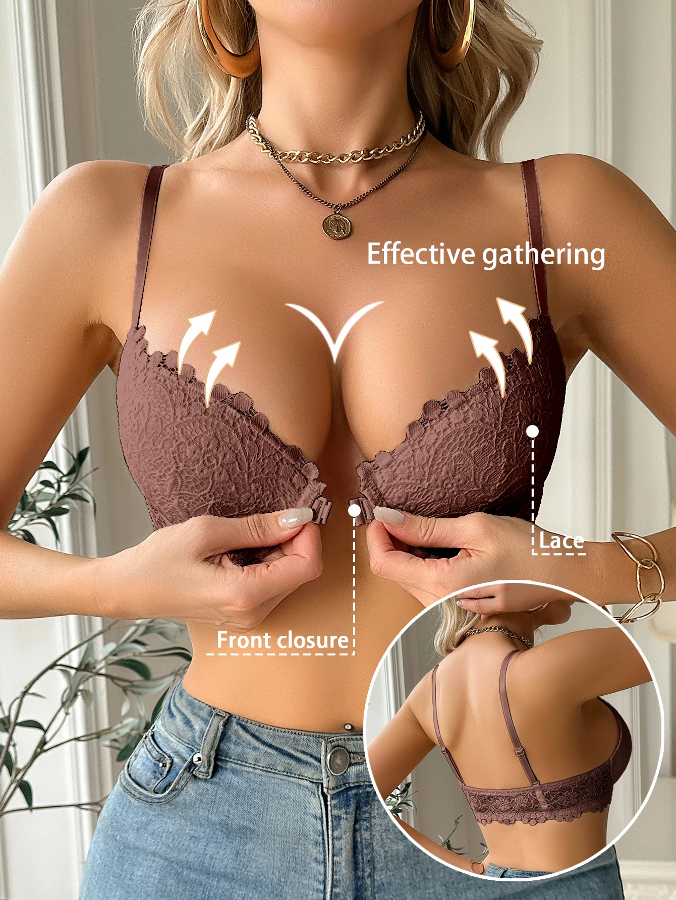 

Modern Elegant Lace Women's Bra Sexy Front-Clasp Push-Up Bra Thin Cup Breathable Comfortable Sexy Lingerie Top
