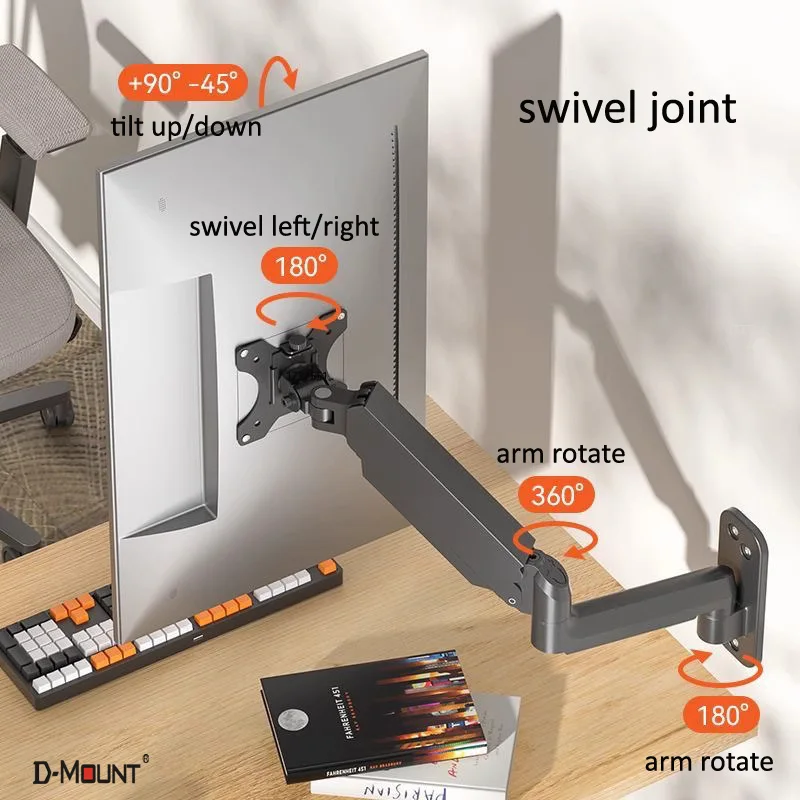 D-MOUNT DW150 Gas Spring 13"-32" LCD Monitor Wall Holder TV Mount 2-9KG Lifting Swivel Stretch Stands Long Arm 75x75 100x100