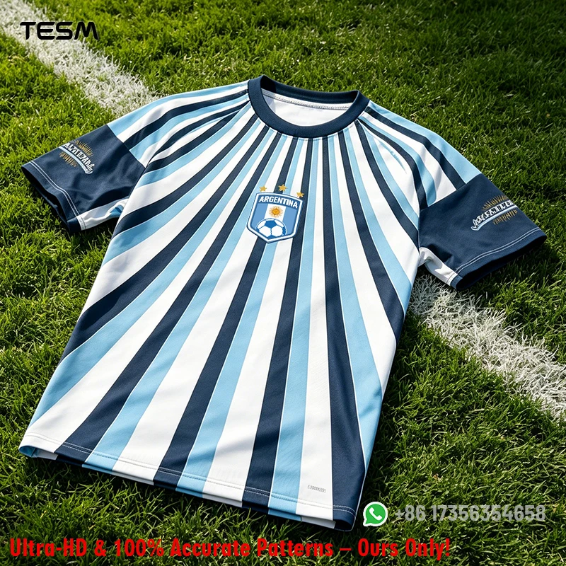 Men Argentina Print T-Shirt Quick Dry Short Sleeve Vertical Stripes Sport Tee Team Training Uniform Soccer Fans Casual Athletic