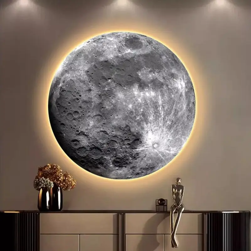 

Living Room Luxury Round Hanging Decorative Bedroom Bed Moon Light Frameless Lamp Painting Mural Miniatures Groot Art Funny Gift