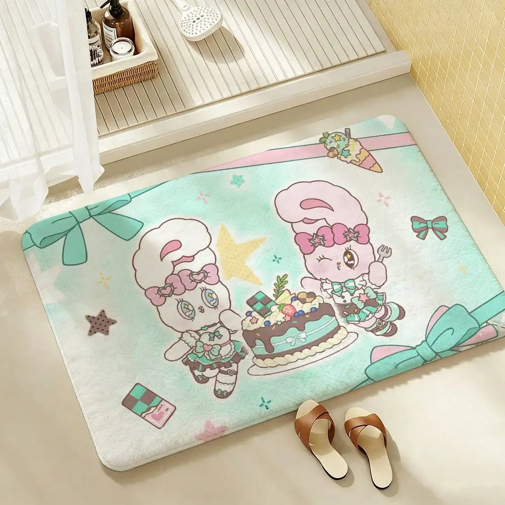 Cute E-Esther Bunny Rabbit Badge  Shower Room Absorbent Small Floor Mat Soft Comfortable Decorative Foot Mat