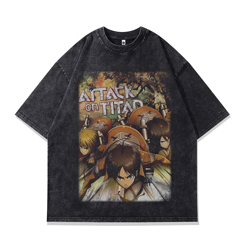 Men‘s Oversized T-shirt Anime Attack On Titan Print Graphic T Shirts Short Sleeve Vintage Jujutsu Kaisen Gothic Cotton Tops Tee