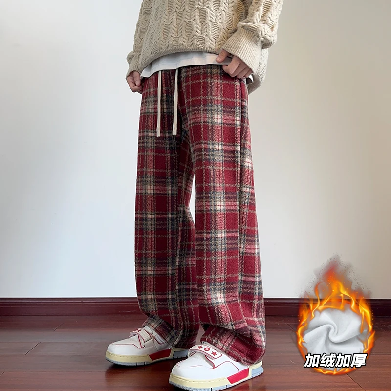 منقوشة السراويل الرجال الشتاء أفخم سميكة الدافئة سراويل تقليدية رجل الموضة فضفاض بنطلون مستقيم الساق السراويل سميكة الصوف السراويل #6