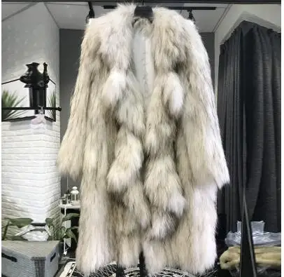 Harppihop fu Real Fox Fur Coat Genuine Leather Knitted Raccoon Dog Fur Thick Warm Fox Coat Women Fur Coats With Fur Knitted Coat