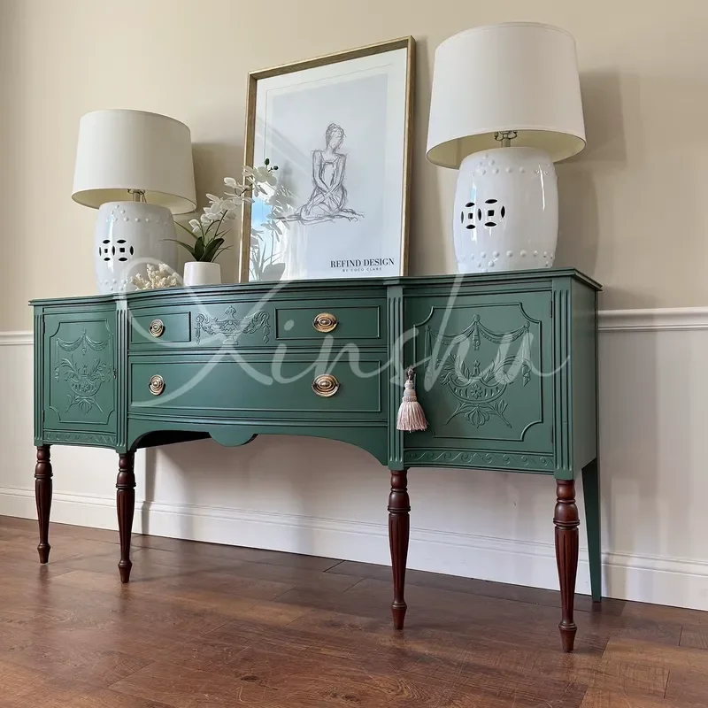 Solid Wood Entrance Cabinet Living Room Integrated Dining Sideboard Green Retro High End Partition Storage Furniture
