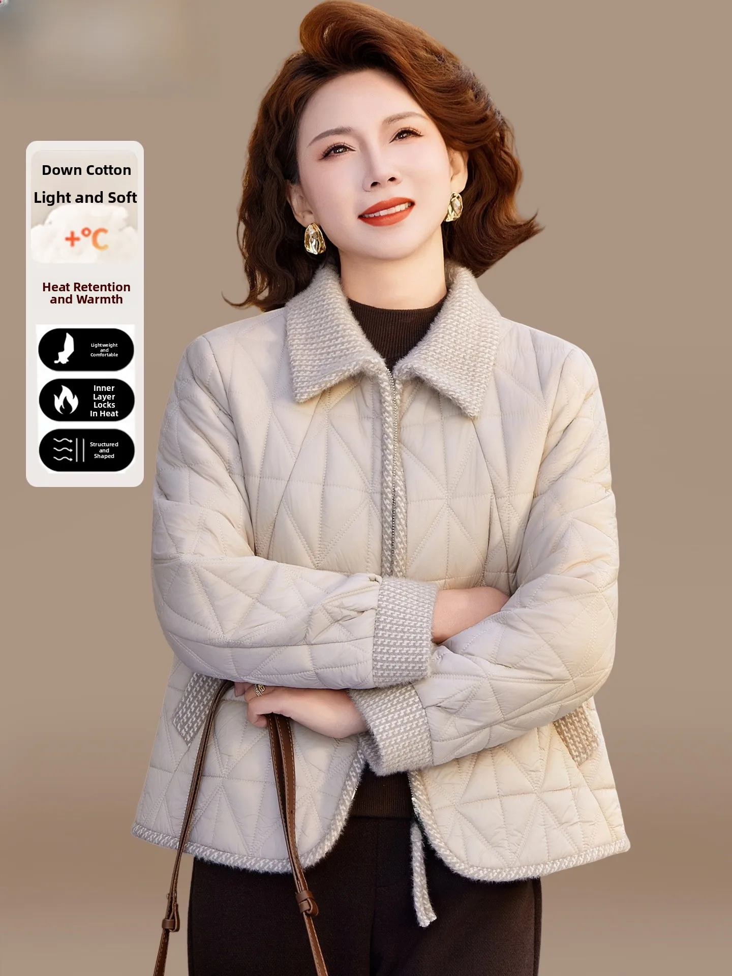 

Ele Winter Outerwear Jaet Women's down Cotton Coat Small Size Loose Fit Warmth Polyester Fiber Cotton Filling Zipper