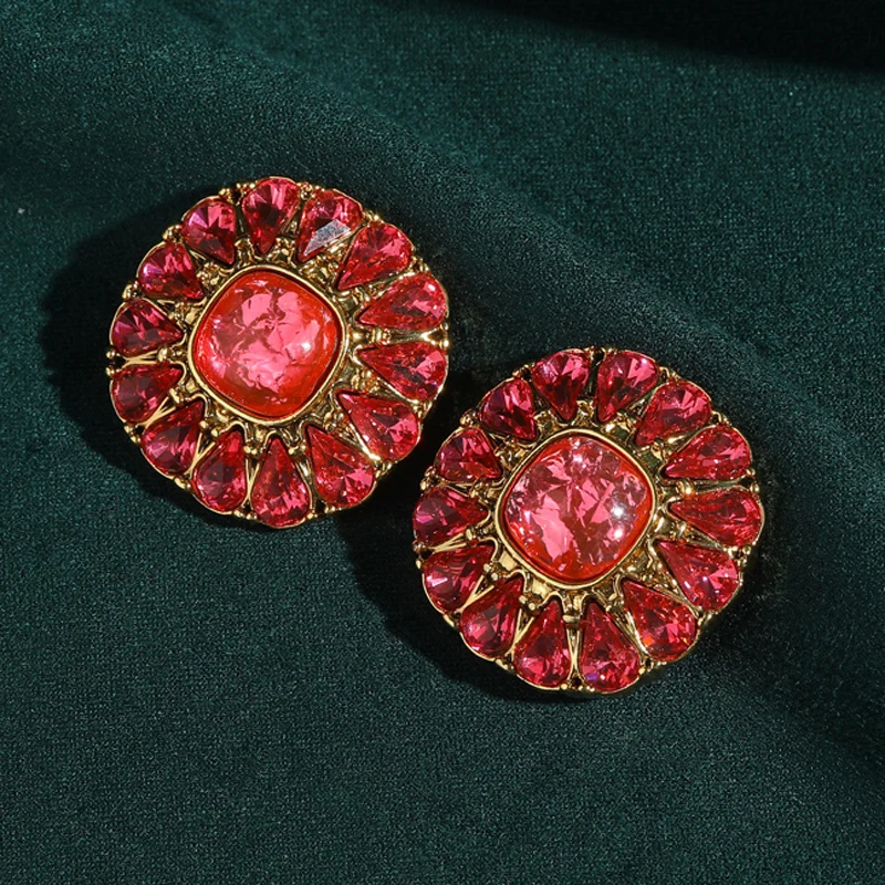 

Vintage Glass Square Pink Crystal Earrings Natural Stone Luxury Jewelry Gold Color Glaze Woman Accesories Wedding Party 2025