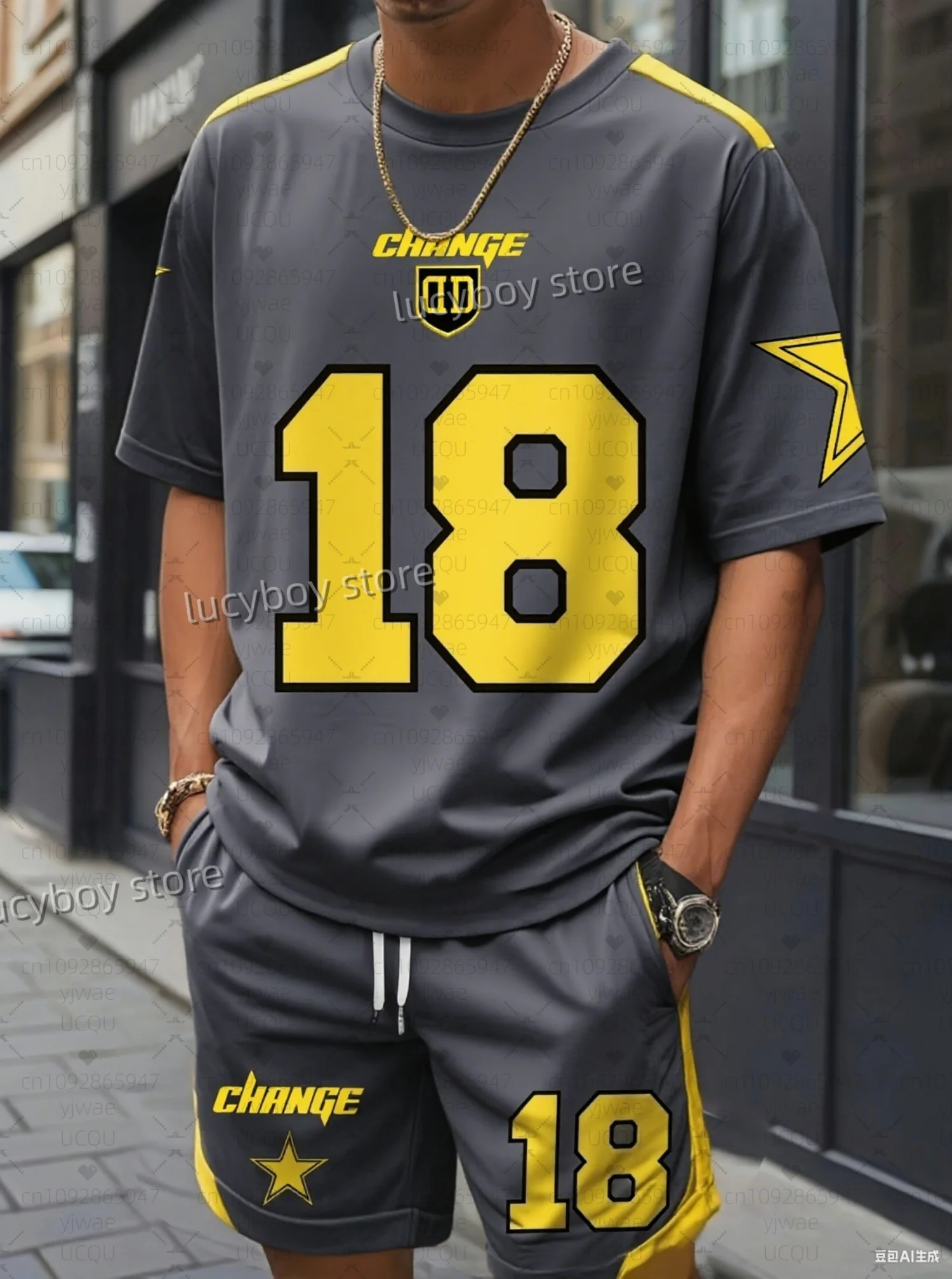 Hot Sell Men challenge no.18 Print  Short Sleeve graphic T-Shirt Shorts Set Adult  Jogging Plus Size Tracksuit 2 Piece Set