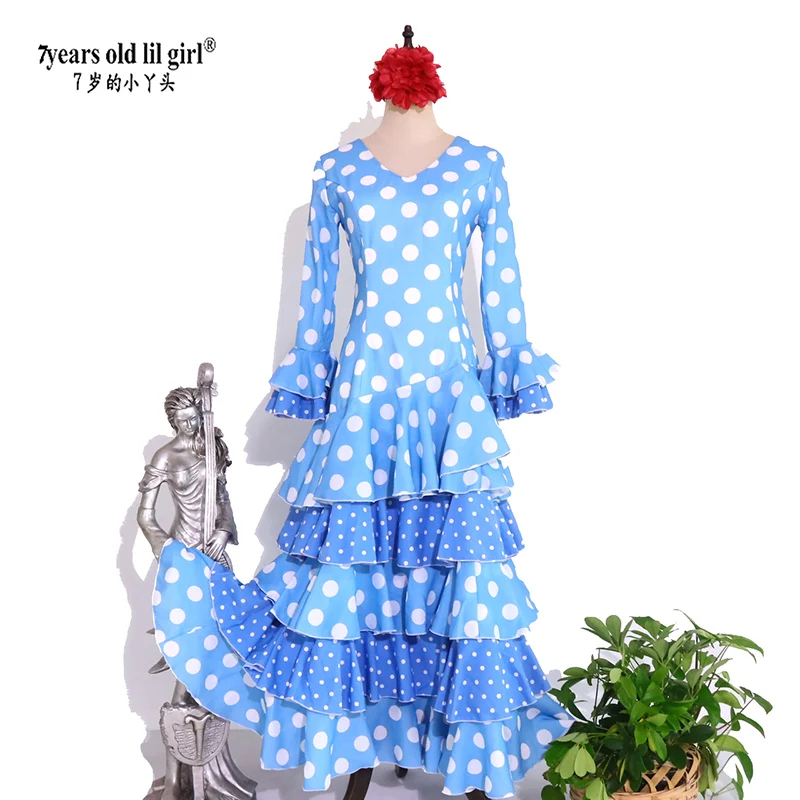 7years Old Lil Girl 2021 New Spanish Flamenco Dance Dress Practice Skirt  Wear Women DTT27